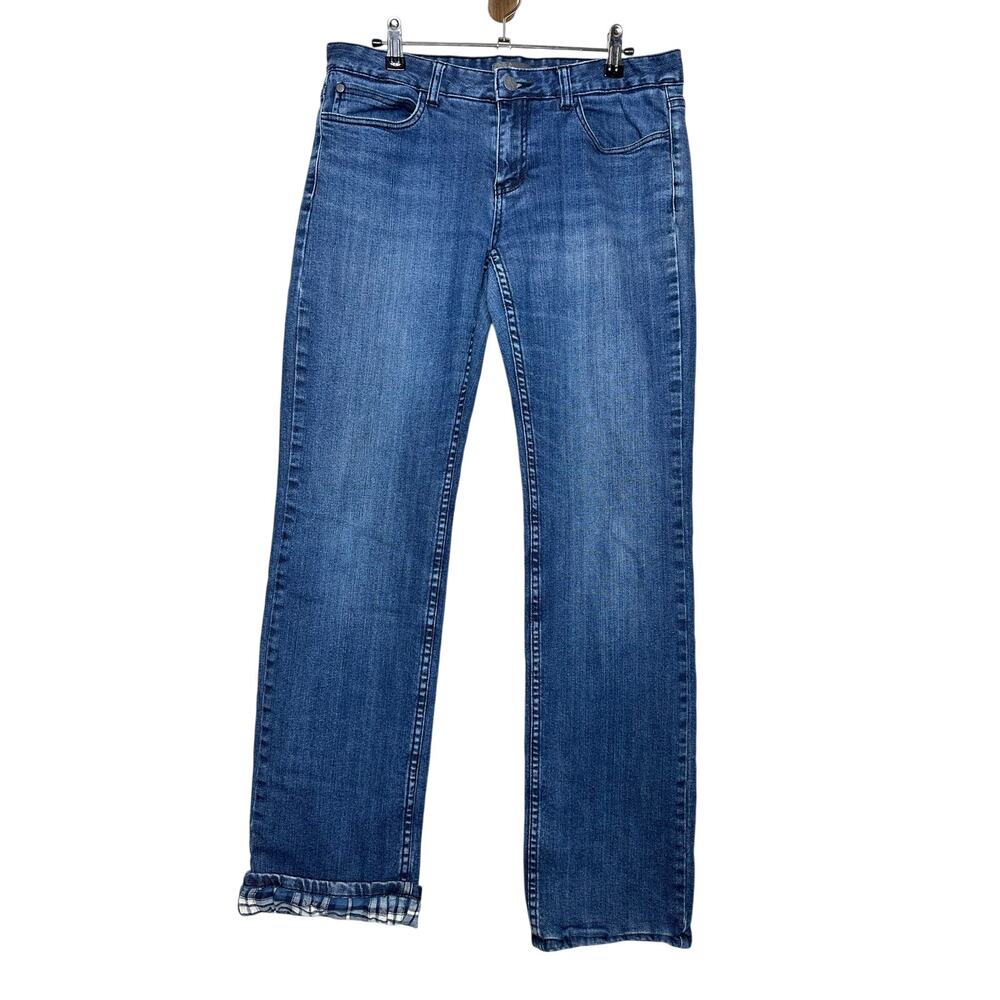 Prana Flannel Lined Boyfriend Jeans Straight Leg Dark Wash Womens Size 8